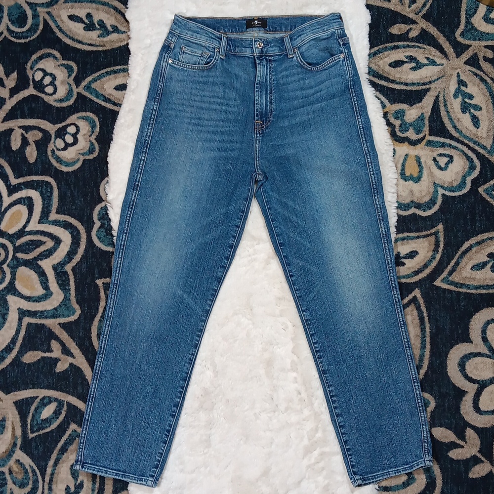 7FAM high waist straight cropped jeans womens sz 31